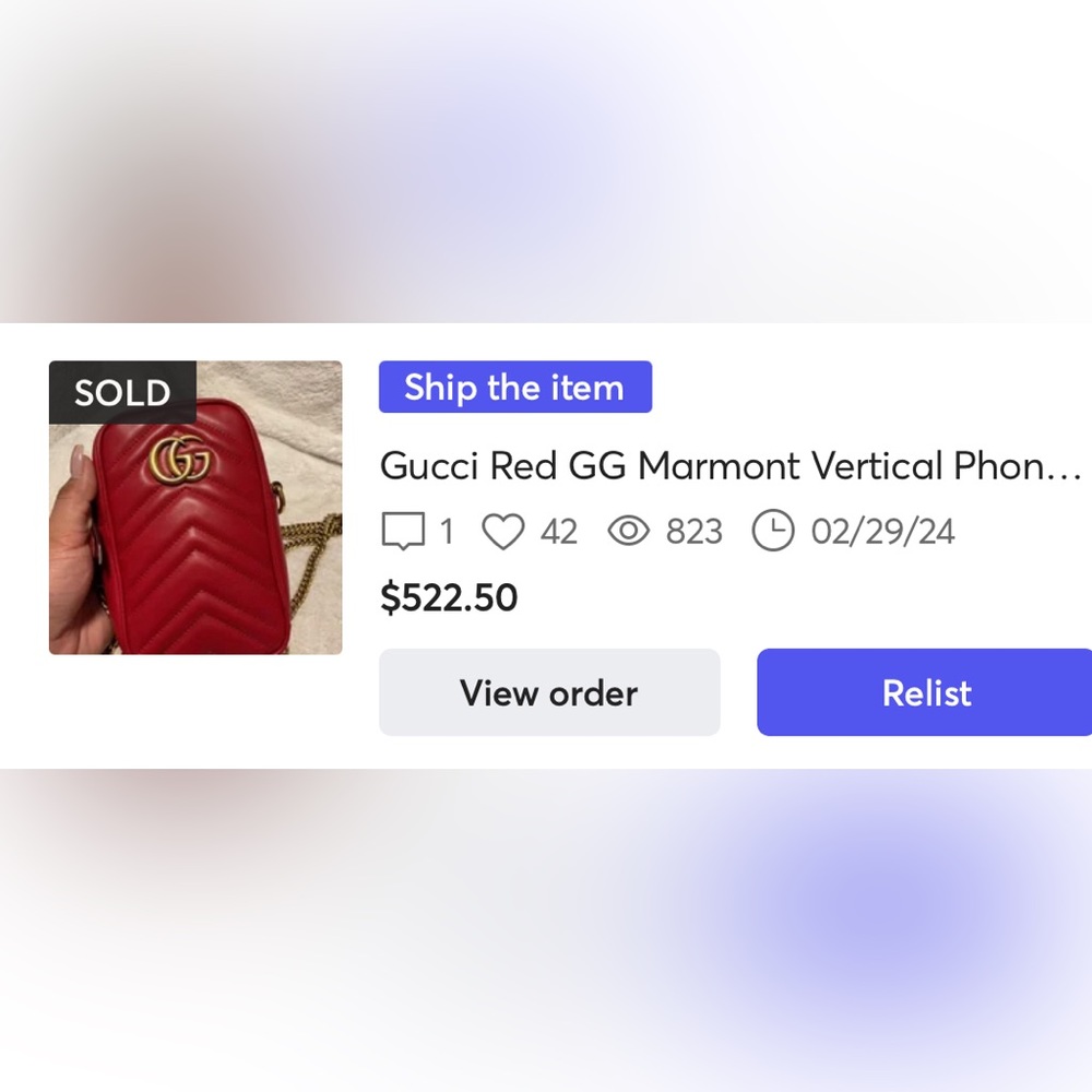 Red Leather  Vertical GG Marmont Mini Bag